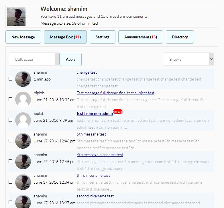 Front End PM Message box